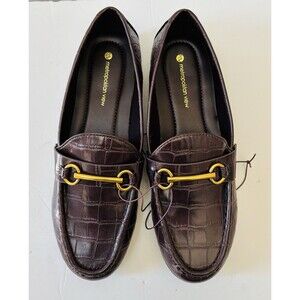Metropolitan View Rosie Loafers Croco Brown Women flats Leather Metal Trim NEWOB
